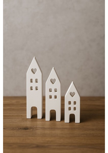 3’lü Seramik Dekor Ev Aksesuarı – Kalp Pencereli modelleri