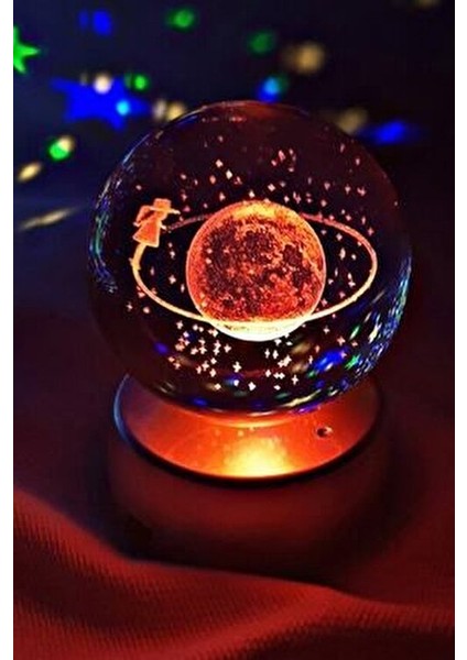 Satürn Temalı Işıklı 3D LED Cam Küre Renk Değiştiren Özellik 8 cm