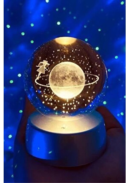 Satürn Temalı Işıklı 3D LED Cam Küre Renk Değiştiren Özellik 8 cm