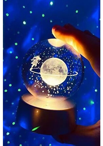 Satürn Temalı Işıklı 3D LED Cam Küre Renk Değiştiren Özellik 8 cm