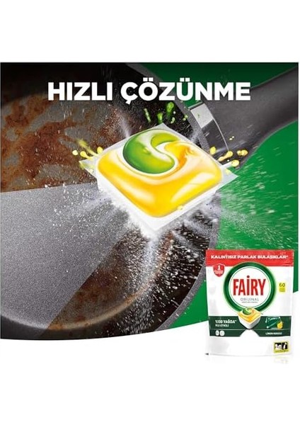 Fairy Hepsi Bir Arada 60 Yıkama Bulaşık Makinesi Deterjanı Kapsülü Limon Kokulu, 60 Tablet