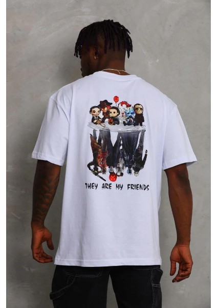 Unisex Oversize Baskılı Bisiklet Yaka T-Shirt - Beyaz indirimleri