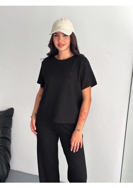 Kadın Modal Kumaş Bisiklet Yaka Tshirt Eşofman Takımı indirimleri