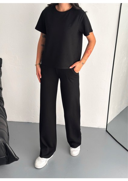 Kadın Modal Kumaş Bisiklet Yaka Tshirt Eşofman Takımı