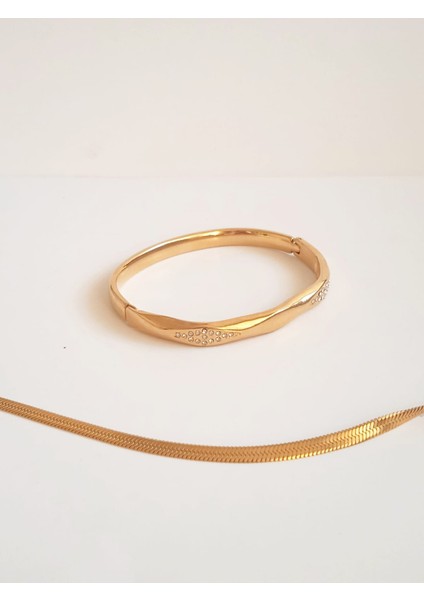 Çelik Taşlı Baklava Model Kelepçe Bileklik