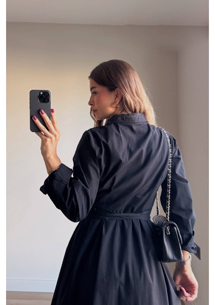 Siyah Korseli Cep Detaylı Maxi Gömlek Elbise indirimleri