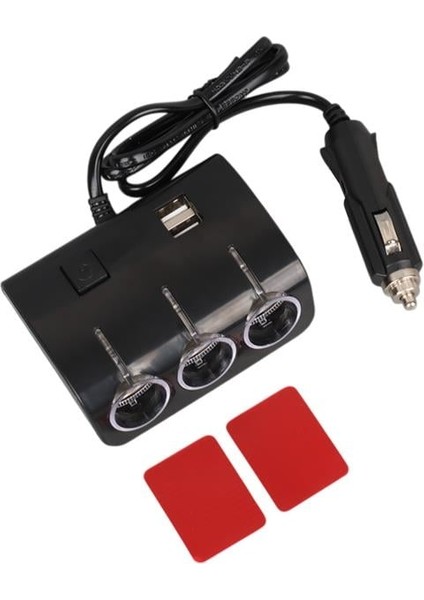 1506 12-24V Çift USB Girişli 120W 80 cm Kablolu 3'lü Araç Çakmak Çoklayıcı indirimleri