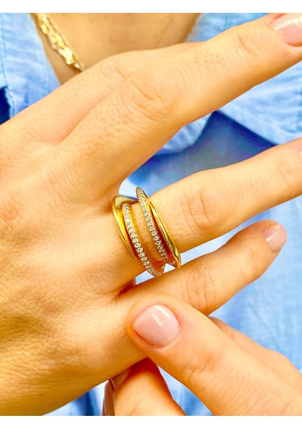 Zirkon Taşlı Altın Renk 4 Sıralı Ayarlanabilir Yüzük