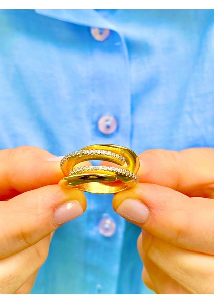 Zirkon Taşlı Altın Renk 4 Sıralı Ayarlanabilir Yüzük fiyatları