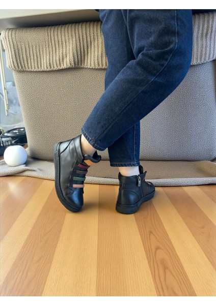 D25KB-1155 Siyah Hakiki Deri Tam Ortopedik Günlük Kadın Bot fiyatları