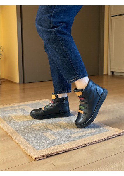 D25KB-1155 Siyah Hakiki Deri Tam Ortopedik Günlük Kadın Bot modelleri