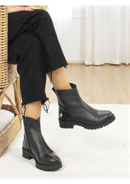 D25KB-1665 Siyah Hakiki Deri Tam Ortopedik Günlük Kadın Bot modelleri
