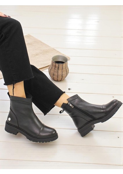D25KB-1665 Siyah Hakiki Deri Tam Ortopedik Günlük Kadın Bot fırsatları