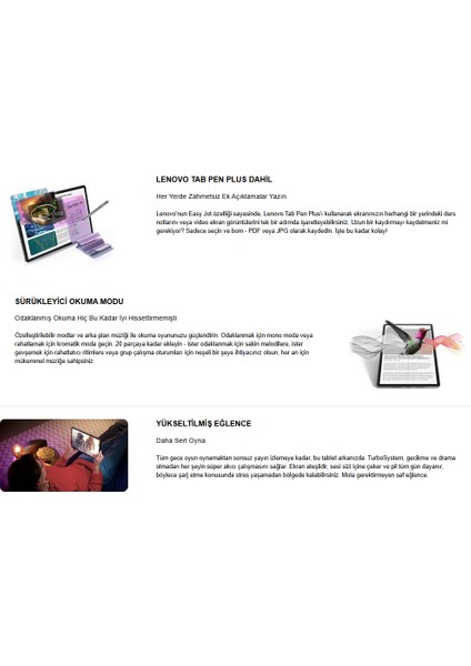 Idea Tab Pro Tablet - Dokunmatik 12.7inç 3k 144Hz Mat Ekran- 8gb Bellek - 256GB Depolama - Dolby Atmos® Dörtlü Jbl Hoparlörler + Lenovo Tab Kalem + Lenovo Kılıf + Onerous Ürünler modelleri