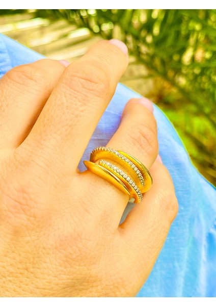 Zirkon Taşlı Altın Renk 4 Sıralı Ayarlanabilir Yüzük modelleri