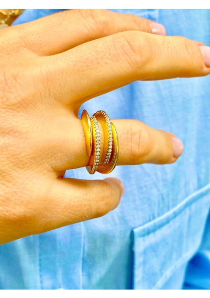 Zirkon Taşlı Altın Renk 4 Sıralı Ayarlanabilir Yüzük indirimleri
