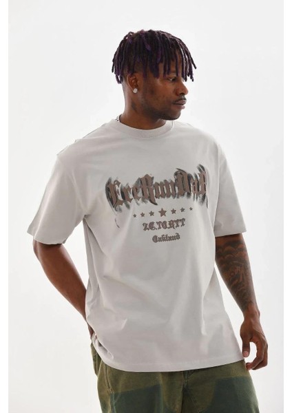 Unisex Baskılı Oversize T-Shirt - Gri modelleri