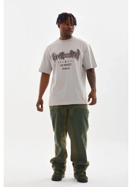 Unisex Baskılı Oversize T-Shirt - Gri fırsatları