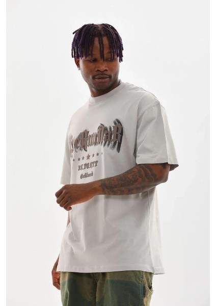 Unisex Baskılı Oversize T-Shirt - Gri