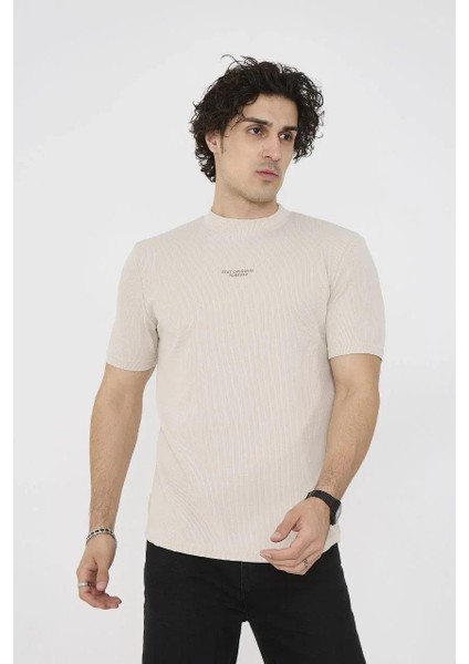 Unisex Bisiklet Yaka Slim Fit T-Shirt- Bej fırsatları