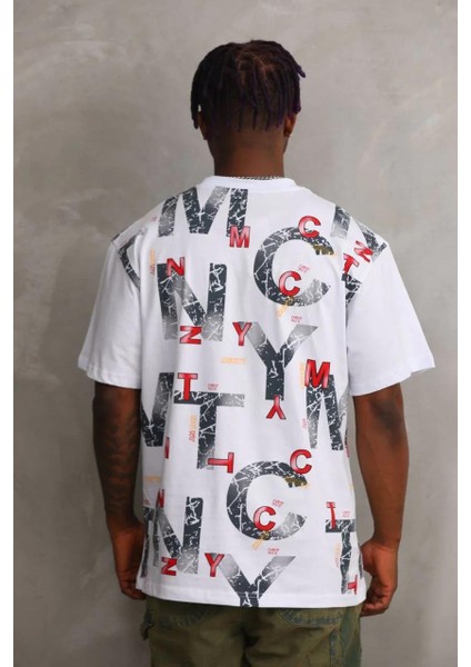 Unisex Baskılı Oversize T-Shirt - Beyaz fiyatları