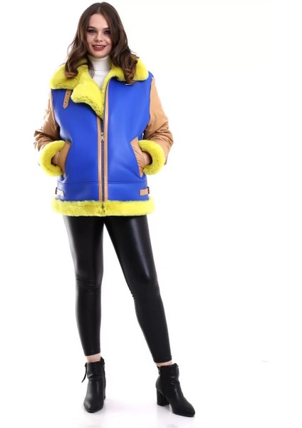 Kadın Koyun Derisi Pilot Hakiki Kürk - Sarı