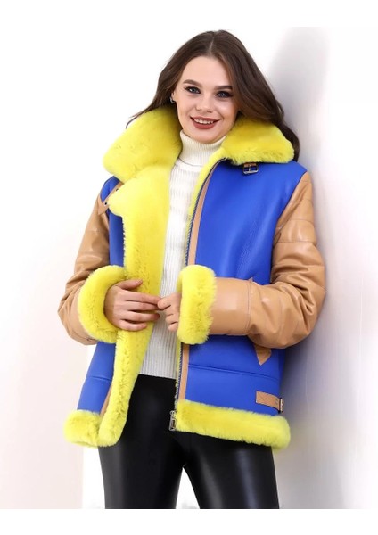 Kadın Koyun Derisi Pilot Hakiki Kürk - Sarı modelleri