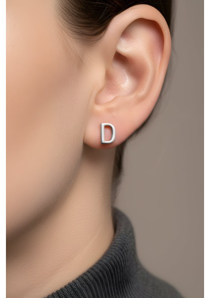 D Harfi 18 Ayar Beyaz Altın Kaplama Gümüş Tek Küpe fiyatları