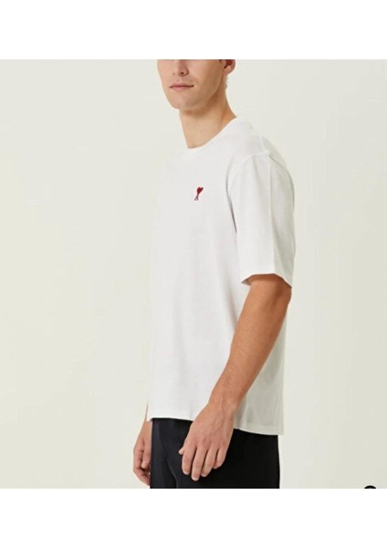 Unisex Bisiklet Yaka Baskılı Oversize T-Shirt - Beyaz fiyatları