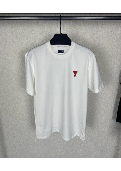 Unisex Bisiklet Yaka Baskılı Oversize T-Shirt - Beyaz modelleri