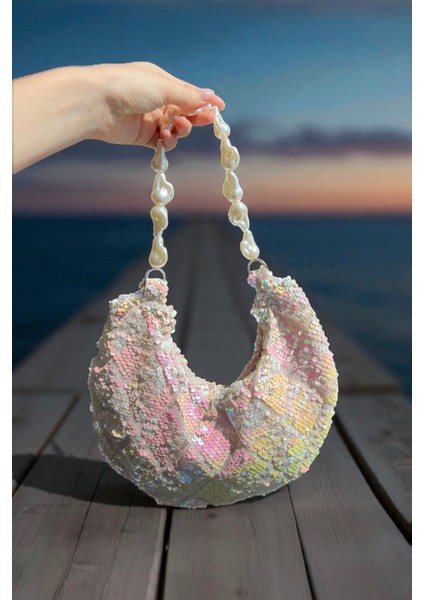 Inci Saplı Renkli Pullu Kol Çanta