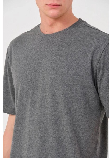 Unisex Düz Biskilet Yaka Oversize T-Shirt - Füme modelleri