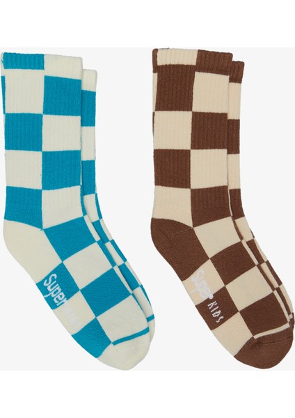 Unıted4 Tenis Checker Towel Çocuk Desenli 2'li Çorap