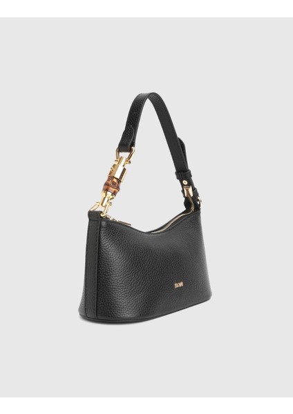 Roomy Hakiki Floter Deri Siyah Kadın Omuz Çantası