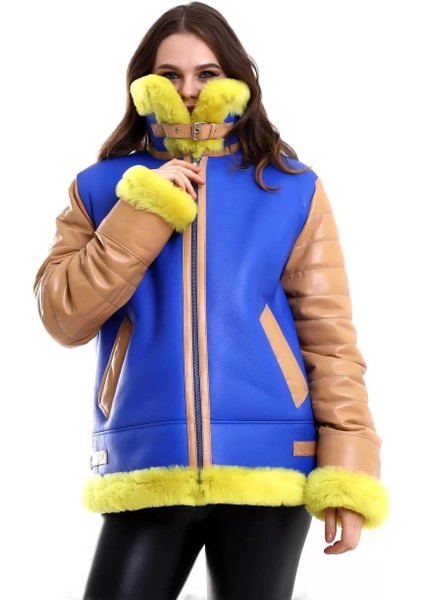 Kadın Koyun Derisi Pilot Hakiki Kürk - Sarı indirimleri