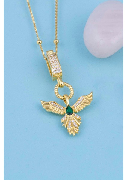 Zümrüt Taşlı Altın Kaplama Anka Kuşu 925 Ayar Gümüş Kolye fiyatları