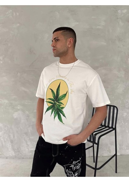 Ön ve Arka Baskılı Oversize Bisiklet Yaka T-Shirt- Beyaz fiyatları