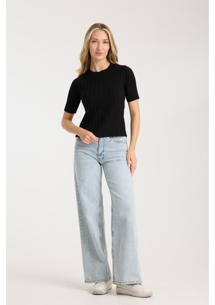 Fit Kesim Çizgili Triko Bluz