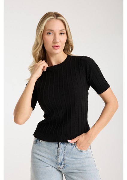 Fit Kesim Çizgili Triko Bluz modelleri