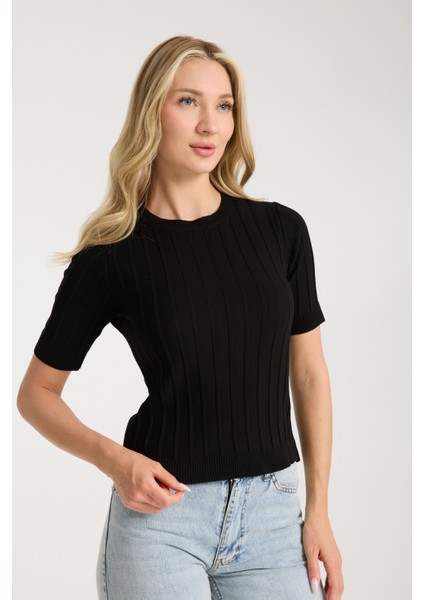 Fit Kesim Çizgili Triko Bluz