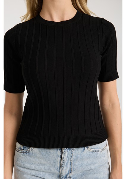 Fit Kesim Çizgili Triko Bluz