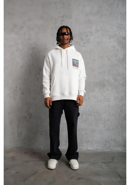 Erkek Patel Six Baskılı Kapüşonlu Sweat - Beyaz modelleri