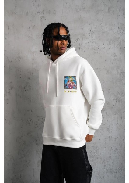 Erkek Patel Six Baskılı Kapüşonlu Sweat - Beyaz indirimleri