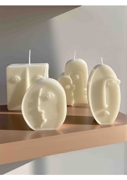 Amber Kokulu Soyut Yüz Figürlü Dekoratif Mum Seti 4’lü – El Yapımı