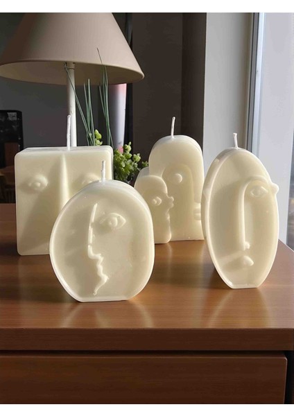 Amber Kokulu Soyut Yüz Figürlü Dekoratif Mum Seti 4’lü – El Yapımı fırsatları