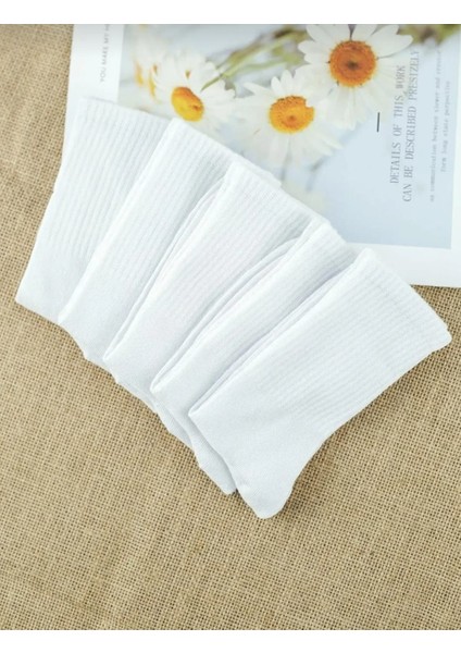 3 Çift Kadın Beyaz Çizgisiz Kolej Çorap