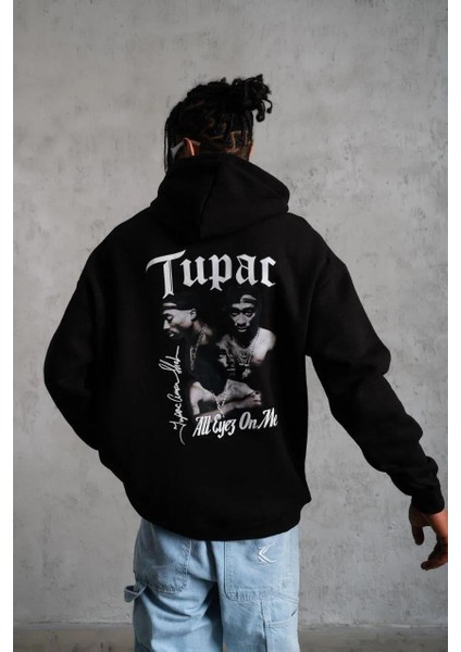 Erkek Oversize Üç Iplik Kapüşonlu Sweat – Siyah Kol ve Etek Ribana Detaylı, Ön ve Sırt Baskılı, Kanguru Cepli Rahat Kalıp Model fiyatları