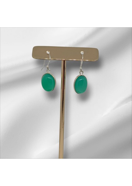 Yeşil Akik Taşlı 925 Ayar Gümüş El Işçiliği Küpe