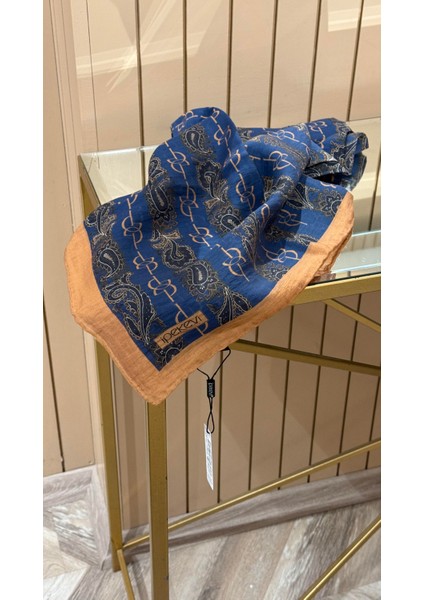 Ipekevi Desenli Tensel Eşarp Lacivert Mavi