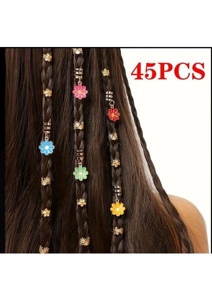 Renkli Saç Küpesi Saç Tokası Saç Yüzüğü Papatya Model Saç Aksesuarı 20 Adet